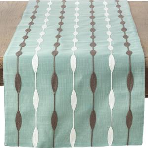 Saro Lifestyle Modern Embroidered Design Table Runner, Aqua, 16" x 70"