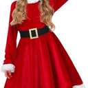 Girls Mrs Claus Costume Christmas Dress Outfit Red Velvet Dress 4-10 Years (8-9 Years)