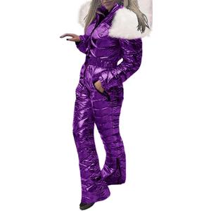 Aurgelmir Womens Winter Ski Suit Fur Collar Coat Windproof Waterproof Warm Ski Jumpsuit Snowsuits (Large, Purple)