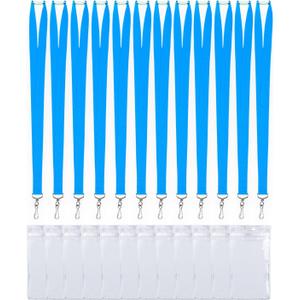 12 Pack Bright Neon Sky Blue Lanyard with Thick ID Badges Holder, Breakaway Lanyard for ID Badges, Neck Straps for Adult, School, Work (Neon Sky Blue,12Pack)