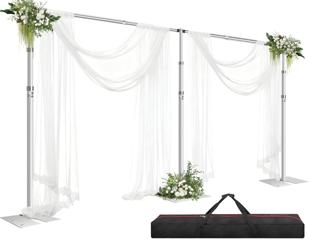 10x20ft Pipe and Drape Backdrop Stand Kit, Heavy Duty Adjustable Backdrop Frame with Flat Base for Photo Studio, Wedding, Party, Event Decoration