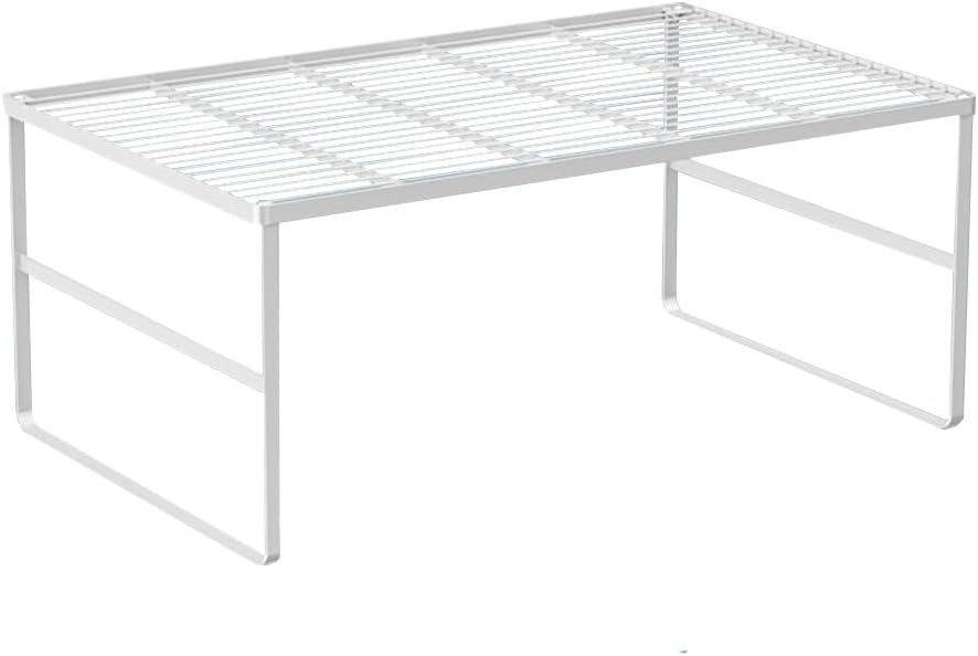 Kitchen Cabinet Storage Shelf Stackable Wire Spice Rack Organizer Heavy Duty Space Saver for Bathroom Bedroom Closet Laundry Room Office Countertop - White, Pack 1