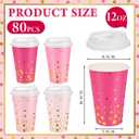 Jingmore 80 Pcs Pink and Gold Disposable Coffee Cups with Lids 12oz Gold Foil Dot Gradient Paper Cups for Hot Cold Beverage Water Tea Party Wedding Baby Shower Birthday Supplies