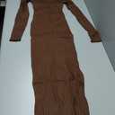 MEROKEETY Women's Long Sleeve Sweater Dress 2025 High Neck Slim Fit Ribbed Knit Midi Winter Dresses (Medium, Coffee)