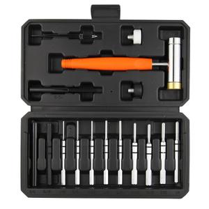 16-Pieces Punch Set, Made of CR-V Steel,Including Steel Punch Pins, Detachable Hammer, Rubber Hammer Head, with a Storage Box