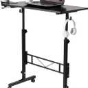 SIDUCAL Standing Desk Adjustable Height, Small Mobile Table with Wheels, Rolling Desk for Standing or Sitting, Portable Computer Desk for Walking Pad, Black (Standard)