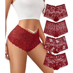 Avidlove Sexy Women's Underwear Floral Lace Boyshort Panties High Waist Cheeky Panty Pack of 4 (Large)