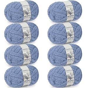 Cozyful Chunky Yarn for Hand Knitting - #10 Chunky Chenille Yarn, Jumbo Big Thick Chunky Yarns for Crocheting, Super Bulky Chunky Knit Blanket Yarns, 8 Skein (25 yds 8 oz Each Skein), Blue Gray Cozyful Chunky Yarn for Hand Knitting - #10 Chunky Chenille Yarn, Jumbo Big Thick Chunky Yarns for Crocheting, Super Bulky Chunky Knit Blanket Yarns, 8 Skein (25 yds 8 oz Each Skein), Blue Gray
