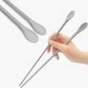 Reusable Long Silicone Cooking Chopsticks with Spoon 12 Inches 1 Pair, Dishwasher Safe, BPA-free Non-Slip, Non-Scratch, Korea Japanese Kitchen Utensils (Pastel Grey, 1Pair )