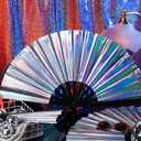 6 Pcs Large Folding Fan for Line Dancing 13" Big Holographic Rave Handheld Popping Clapping Fans Boots on the Ground Fan for Women