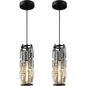 LMQNINE Pendant Lights Modern Black Pendant Light Mini Crystal Chandelier Pendant Lighting for Kitchen Island Dinning Room Bedroom Kitchen Sink Lighting (Black 2-Pack)
