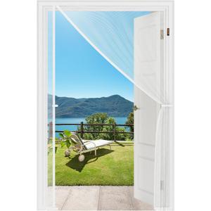 MAGZO Magnetic Screen Door White, Fits 32'' x 80'' Door, Reversible Left Right Side Opening, Scratch-Proof Polyester, Pet&Kids Friendly, Easy Install with Hook&Loop, Keep Annoying Creatures Out
