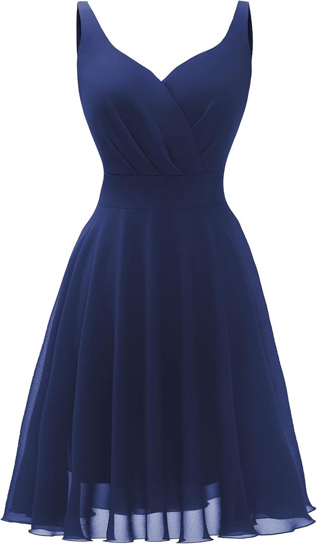 Dressever Summer Cocktail Dress V-Neck Adjustable Spaghetti Strap Chiffon Sundress (Large)