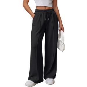 ATHMILE Womens Wide Leg Sweatpants High Waisted Baggy Pants Fashion Teen Girl Drawstring Athletic Joggers (Black, L)