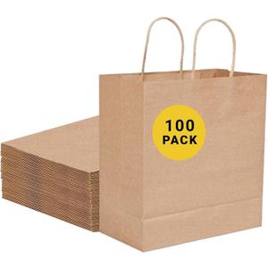 COGLARING Brown Gift Bags with Handles Bulk 100 Pack, 13x7x14 Inch for Shopping, Retail, Merchandise Packaging - Eco-Friendly Durable Paper Bags