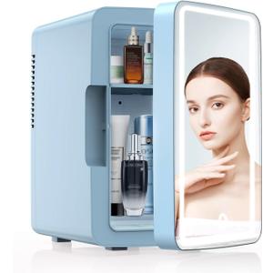PERSONAL CHILLER 6L Skincare Fridge with LED Makeup Mirror, Mini Fridge Cooler and Warmer, Portable for Makeup, Skincare, Snacks, Bedroom Vanity, Blue