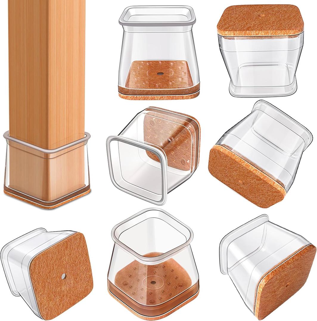 Chair Leg Floor Protectors Square, Silicone Chair Leg Protectors for Hardwood Floors, Chair Leg Caps Covers Protect Wooden Floors from Scratching 20 Pcs Medium (Fit:3/4" to 1")