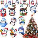 Bucherry 30 Pcs Christmas Penguin Wooden Ornaments Hanging Decoration for Tree Wood Cutouts With Rope Winter Ornaments for Xmas Holiday Party Decor