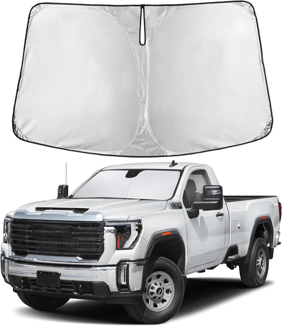 EcoNour Windshield Sunshade Compatible for GMC Sierra 1500 2500 3500 2019-2024 2025 2026, Sun Visor for Front Window Sun Shade Cover, UV Heat Blocker & Protector, Car Accessories