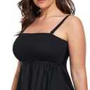 FULLFITALL Women Plus Size Tankini Swim Top Swimwear Bathing Suit Tank Top Bandeau (No Bottom) (Black)