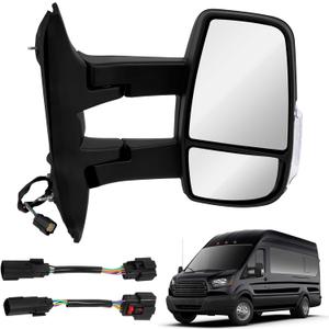 15-25 Long Arm Right Passenger Side Mirror Compatible with Ford Transit 150 250 350 350 HD 2015-2025,W/Blind Spot/Heated Glass/Manual Folding/Power Adjustment/Turn Signal Door Mirror FO1321630(6pins)