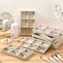 Highergo 8 Pcs Small Velvet Jewelry Trays Stackable Drawers Organizer Ring Earring Storage Trays, 8.3x4.7x1''(6 Grids)