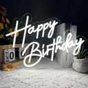 Happy Birthday Neon Sign for Wall Decor, 1712 Inch White Led Neon Light Signs, Art Decoration Happy Birthday Neon Light Sign for All Birthday Party Decoration with 2 Pcs Pasters