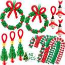 Christmas Crafts for Kids Adults Families, Beaded Ornament Kit to Make Wreath/Candy Cane/Xmas Tree/Snowman, Holiday Decorations Party Supplies, 40 Pieces