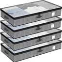 Fixwal 4 Pack Underbed Storage Containers, Below 4.5 Inches Low Profile Under Bed Organizer Clothes Storage Bins with Sturdy Sidewalls and Bottom