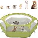 Pawaboo Small Animals Playpen, Waterproof Small Pet Cage Tent with Zippered Cover, Portable Outdoor Yard Fence with 3 Metal Rod for Chick/Kitten/Puppy/Guinea Pig/Rabbits/Hamster/Chinchillas,Green