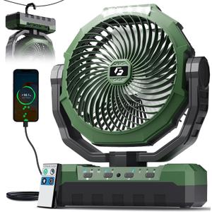 FRIZCOL 3-in-1 Camping Fan - Portable Fans Rechargeable - High Capacity Battery Powered Fan(60Hrs) with Light & Remote for Indoor Outdoor, Tent, Travel, Fishing, Jobsite, Gifts for Men Dad Him - Green