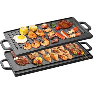 Vivicreate Cast Iron Griddle Skillet for Stove Top and Gas Grill – Flat Top Grill and Reversible Grill Griddle for Indoor or Camping Cooking  16.5"L x 9.25"W x 1"Th
