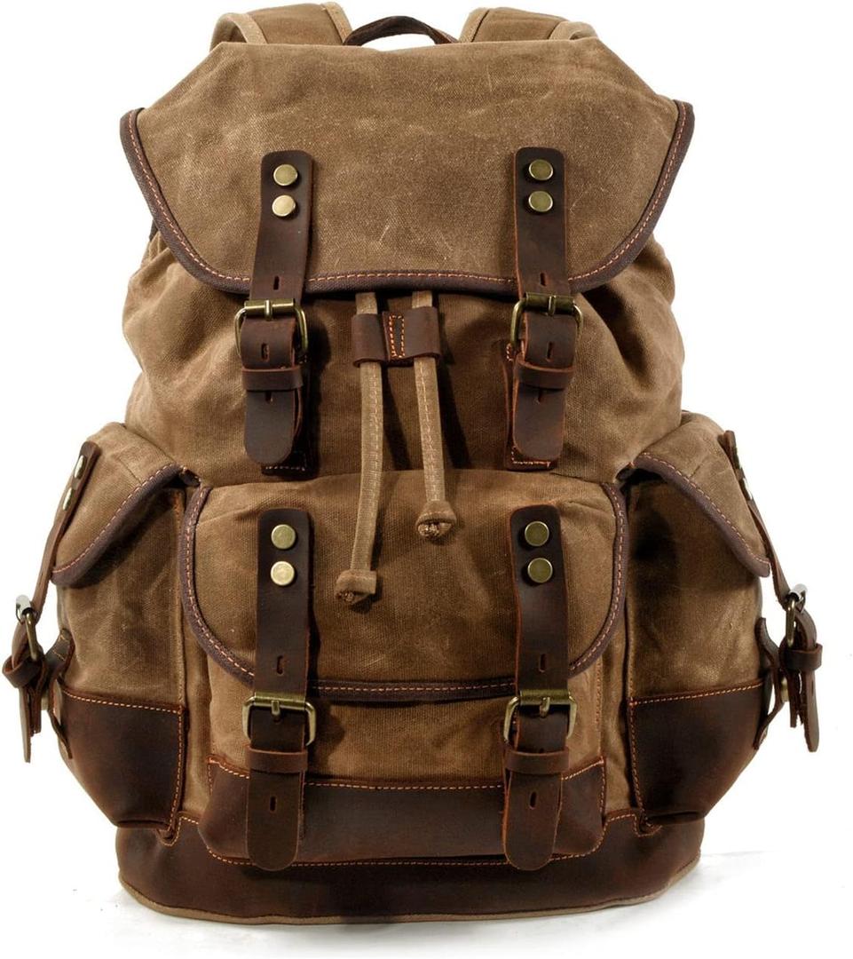 FANDARE Vintage Backpack for Women & Men 15.6 Inch Laptop Backpack Large Capacity Canvas College Bookbag Travel Hiking Work Commuter Daypack Khaki