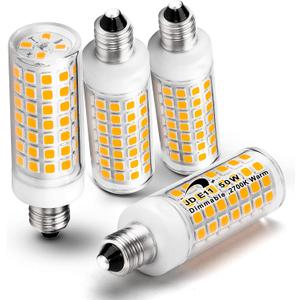 E11 Led Bulbs Dimmable No-Flicker, JDE11 120V 50W Halogen Candelabra Bulb Equivalent,T3 T4 Mini Base 2700K Warm White 5W 500lm E11 Bulb for Chandeliers, Ceiling Fan, Table Lamps, Cabinet Lighting,4Pcs