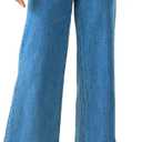 Allimy Women's High Waisted Cropped Wide Leg Jeans Stretchy Loose Denim Pants with Front Patch Pockets