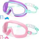 Kids Goggles for Swimming 2 Pack No Leaking AntiFog Outer Eye Fit with Wide View UV Protection Crystal Clear Watertight Swim Goggles with nose cover Suitable for Children Youth Boys Girls Age 3 to 14