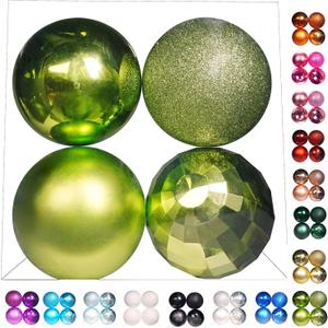 Emopeak 4Pcs Christmas Balls Ornaments for Xmas Christmas Tree - 4 Style Shatterproof Christmas Tree Decorations Hanging Ball for Holiday Wedding Party Decoration (Grass Green,4"/10CM)