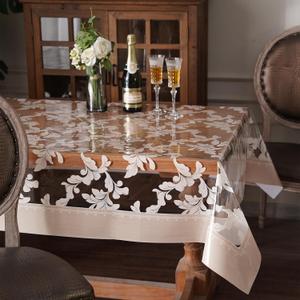Vinyl Table Cloth Rectangle Clear Table Cover Protector with Block Printed Pattern Oil Spill Proof Farmhouse Rustic Plastic Table Covers for Dining Tables (Scroll Grass, 55 x 84 Inches)
