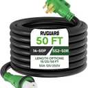 RVGUARD 50 Amp 50 Foot RV Power Cord, 14-50P to SS2-50R Generator Extension Cord, Heavy Duty STW Cord with LED Power Indicator and Cord Organizer, Green, ETL Listed