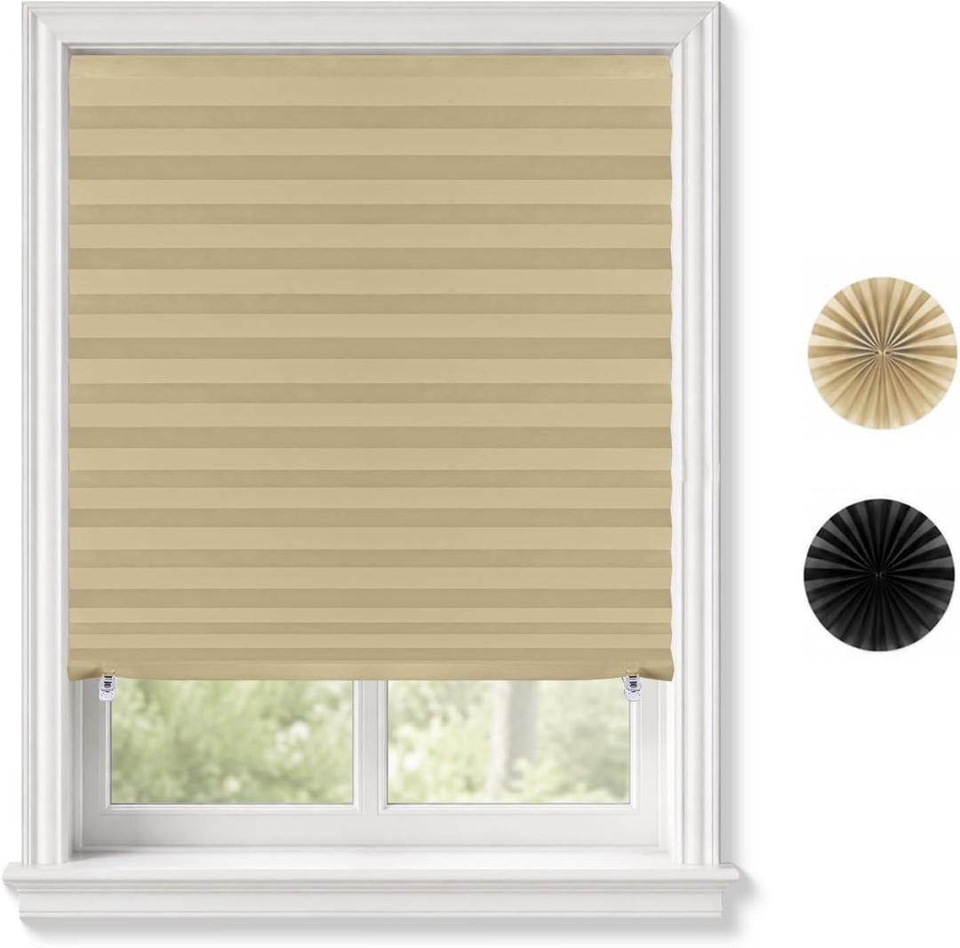 Pleated Blinds Adhesive No Drill Adjustable Height with Clips Cordless Full Blackout Window Shades for Bedroom Windows Renters Temporary Use Curtain Adhesive Type_Rectangular_35"W x 59"H_8Pcs