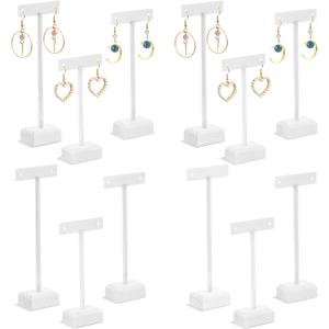 Marsui Earring Display Stands for Selling Set Wood T Bar Earrings Display Stand Holder for Jewelry Necklaces Bracelet Earrings Showroom Trade Display (White, 12 Pcs)