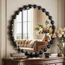 Round Mirror for Wall, 24 Inch Black Beaded Frame Decorative Vanity Mirror, Circle Bathroom Mirror with High-Definition Lense, Modern Wall Decor for Bathroom, Living Room, Bedroom, Entryway