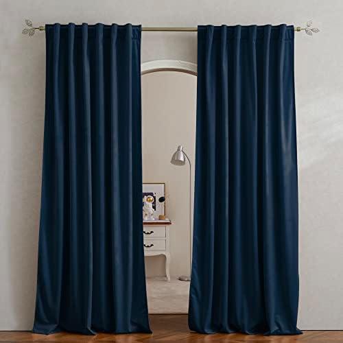 Blue Blackout Velvet Curtains 84 inch for Living Room - Block Light Thermal Insulated Velour Rod Pocket Drapes for Bedroom and Living Room, Set of 2 Panels