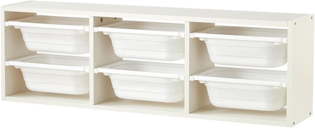 Beright Wall Storage Combination with Bins, Toy Storage Organizer for Kids, Multipurpose Children Cabinet Organizer for Books and Toys with 6 Small Bins, White (39X8.3X12.2inch)