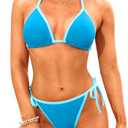 Tempt Me Women Triangle Bikini Sets String Two Piece Halter Swimsuits with Tie Side Bottom S