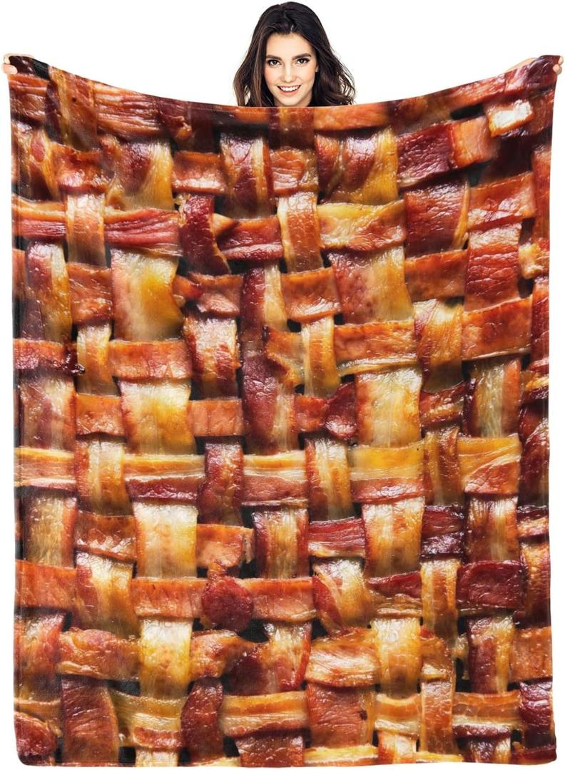Fried Bacon 3D Funny Realistic Food Ultra-Soft Throw Blanket 80"x60" Travel All Season Bed Sofa Dorm Decor Bedding Bedroom (2 Style)