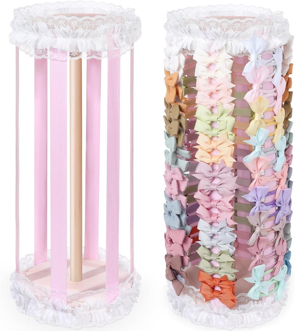 POVETIRE Bow Holder for Girls Hair Bows,Pink Hair Bow Organizer, Hair Clips Stand Hair Accessories Rack Display Decors Baby Nursery Toddler Girls Room