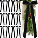20 Pcs Black Large Velvet Christmas Bows 4.7" x 11" Big Pre Tied Handmade Fringe Velvet Ribbon Bows 1" Wide Rustic Crafts Gift-Bows with Twist Tie for Gift Wrapping Christmas Decor