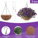 Hananona 2 Set Artificial Outdoor Flowers with Hanging Basket, 2 Hanging Planters with 24 Pcs Flowers for Spring Summer Front Porch Garden Patio Home Decor (2, Purple)