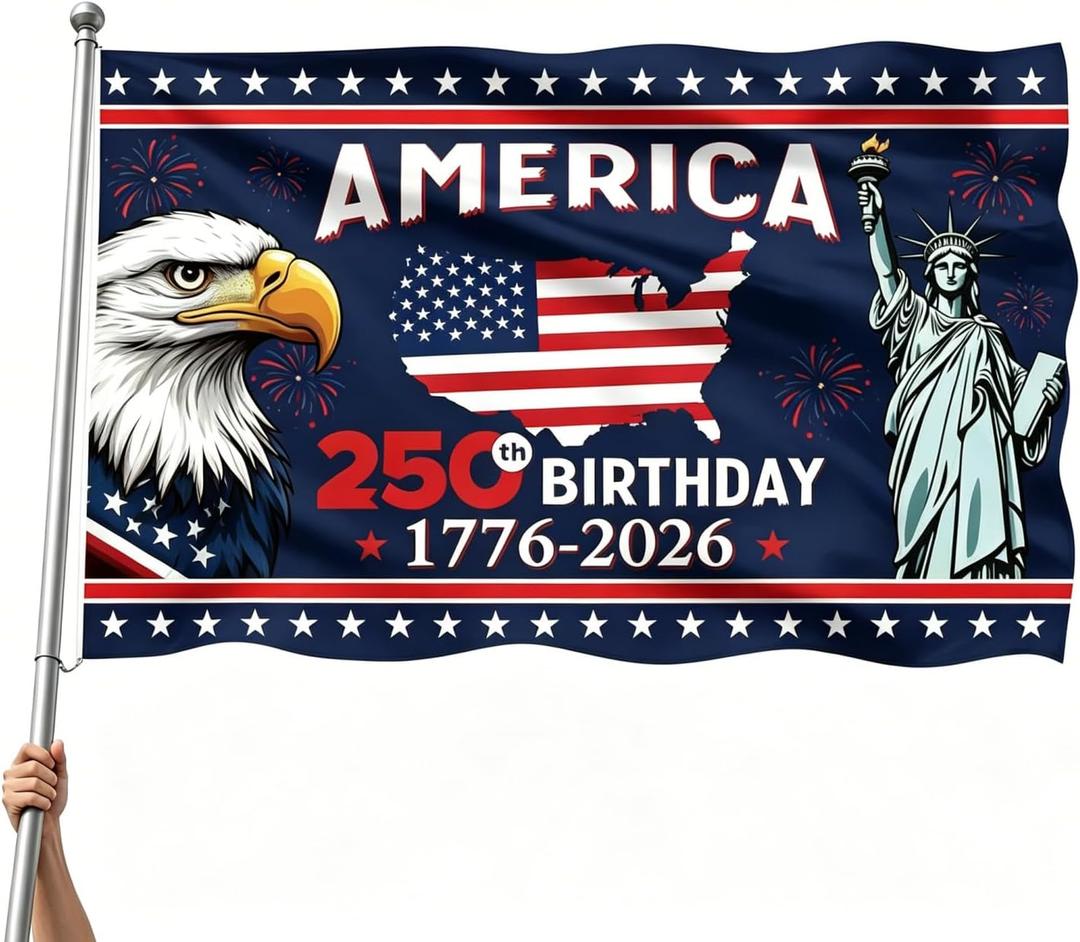 250th Anniversary USA Flag 250 Year American Anniversary Flag Patriotic 4th of July Yard American Flags for Outside 3x5 Ft Single Sided Outdoor Merchandise Banner Porch Wall Decorations